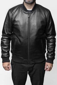 Black Signature Leather Bomber Jacket