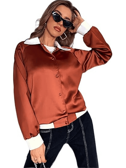 UNBIT Contrast Collar Satin Jacket