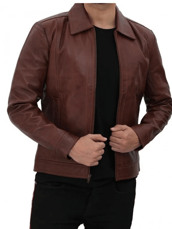 Men's Brown Leather Motorbike Jacket Marlon Biker