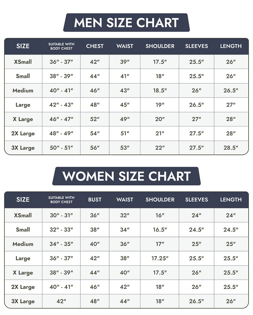 Men and Women Size Chart